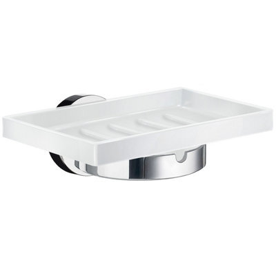 Smedbo Porcelain Rectangular Soap Dish Tray And Polished Chrome Wall Mounted Holder With Concealed Screws For Bath Shower Bathroom