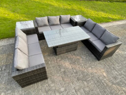 Fimous U Shape Rattan Gardern Furniture Lounge Dining Sofa Set  Adjustable Rising Table With 2 Corner Side Table - thumbnail 3