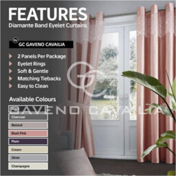 Gc Gaveno Cavailia Aviv Ring Top Diamante Light Reducing Eyelet Curtain Luxurious Thermal Insulated Curtains Blush Pink 90X90 Cm - thumbnail 2