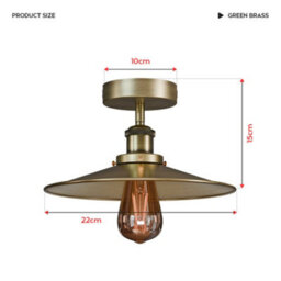 Vintage Semi Flush Mount Ceiling Light With E27 Base 22Cm Metal Shade For Kitchen, Living Room Green Brass  Without Bulb - thumbnail 5