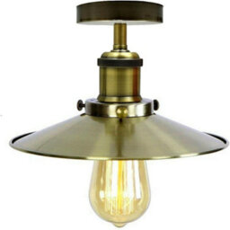 Vintage Semi Flush Mount Ceiling Light With E27 Base 22Cm Metal Shade For Kitchen, Living Room Green Brass  Without Bulb