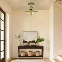 Vintage Semi Flush Mount Ceiling Light With E27 Base 22Cm Metal Shade For Kitchen, Living Room Green Brass  Without Bulb - thumbnail 2