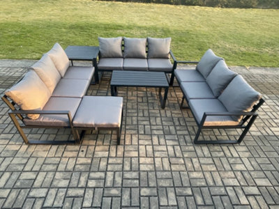 Fimous Aluminium 10 Seater Outdoor Garden Furniture Set Lounge Sofa Oblong Coffee Table Big Footstool Side Table Sets - image 1