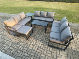 Fimous Aluminium 10 Seater Outdoor Garden Furniture Set Lounge Sofa Oblong Coffee Table Big Footstool Side Table Sets - thumbnail 2