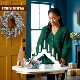 Geezy Wooden Christmas Candle Bridge Arch 7 Leds With Timer Battery White Window Decor - thumbnail 8