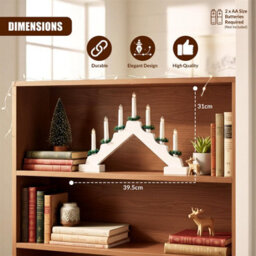 Geezy Wooden Christmas Candle Bridge Arch 7 Leds With Timer Battery White Window Decor - thumbnail 3