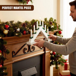Geezy Wooden Christmas Candle Bridge Arch 7 Leds With Timer Battery White Window Decor - thumbnail 2