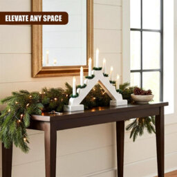 Geezy Wooden Christmas Candle Bridge Arch 7 Leds With Timer Battery White Window Decor - thumbnail 6