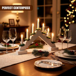 Geezy Wooden Christmas Candle Bridge Arch 7 Leds With Timer Battery White Window Decor - thumbnail 5