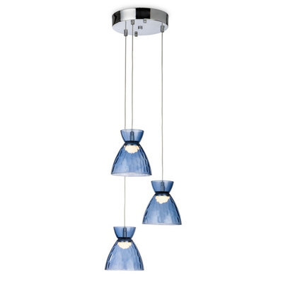 Luminosa Lighting Luminosa Royale 3 Light Cluster Chrome With Blue Decorative Glass 3Xled 993Lm 3000K