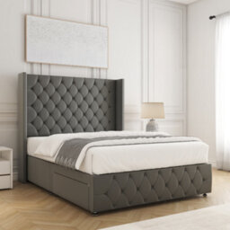 Bsspoke Mayfair Divan Bed Set Grey Plush Velvet 54Inch Headboard & Footboard 2 Drawers Footend & Mattress In 4Ft 4Ft6 5Ft 6Ft - thumbnail 3