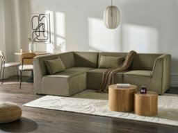 Beliani Modular Corner Sofa 4 Seater Lemvig Corduroy Green Right Hand - thumbnail 2