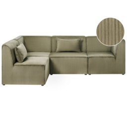 Beliani Modular Corner Sofa 4 Seater Lemvig Corduroy Green Right Hand - thumbnail 1