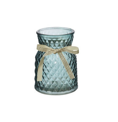 Pretty Decorative Glass Posy Vase, Mineral Blue Colour With Removable Ribbon. H13.5 Cm - image 1