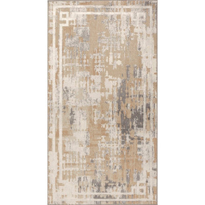 Livabliss Lustro-Abstract Beige Grey Off-White Modern Marble Living Dining Bedroom Rug 80 X 150 Cm Easy Care, Non Shedding - image 1