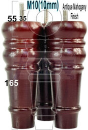 L&F 4 Replacement Furniture Feet Antique Mahogany Turned Wooden Legs 165mm High Settee Chairs Sofas Footstools M10 (10mm) Tsp2071
