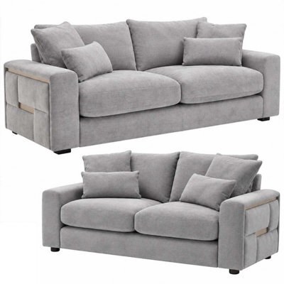 Furnishings For Less UK Juno Grey Chenille 3 + 2 Seater Sofa Set With Removable Cushions - image 1