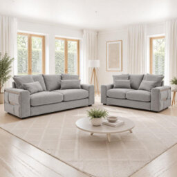 Furnishings For Less UK Juno Grey Chenille 3 + 2 Seater Sofa Set With Removable Cushions - thumbnail 4
