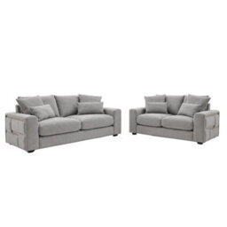 Furnishings For Less UK Juno Grey Chenille 3 + 2 Seater Sofa Set With Removable Cushions - thumbnail 5