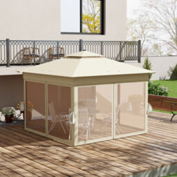 Outsunny 3.36X3.36M Pop Up Gazebo W/ Solar-Powered Led Lights Netting Khaki - thumbnail 8