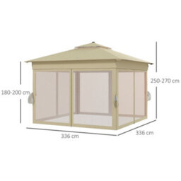 Outsunny 3.36X3.36M Pop Up Gazebo W/ Solar-Powered Led Lights Netting Khaki - thumbnail 3