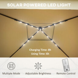 Outsunny 3.36X3.36M Pop Up Gazebo W/ Solar-Powered Led Lights Netting Khaki - thumbnail 4