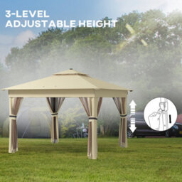 Outsunny 3.36X3.36M Pop Up Gazebo W/ Solar-Powered Led Lights Netting Khaki - thumbnail 7