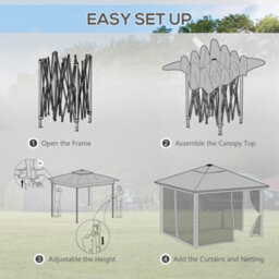 Outsunny 3.36X3.36M Pop Up Gazebo W/ Solar-Powered Led Lights Netting Khaki - thumbnail 6