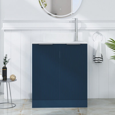 Royal Bathrooms Evora 700mm Midnight Blue Fluted Floor Standing Vanity Unit 2 Door With Carrara White Undrilled Worktop - image 1