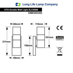 Long Life Lamps Company Black Outdoor Up Down Wall Light Dusk Till Dawn Sensor Stainless Steel Ip65 Zlc090B - thumbnail 2