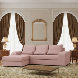 Virago Living Room Corner Sofa Bed Polyurethane Foam Wave Spring Wooden Legs Loose Cushions 285X165X90Cm Pink Left