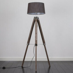 Valuelights Clipper Wood And Silver Chrome Tripod Floor Lamp With Grey Tapered Shade - Complete With 6W Led Gls Bulb In Warm White - thumbnail 4
