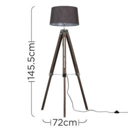 Valuelights Clipper Wood And Silver Chrome Tripod Floor Lamp With Grey Tapered Shade - Complete With 6W Led Gls Bulb In Warm White - thumbnail 6