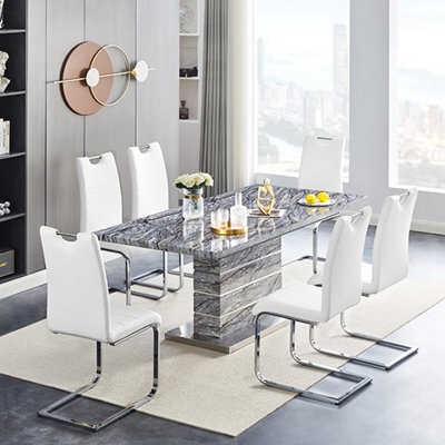 Furniture in Fashion Parini Extendable Dining Table In Melange 6 Petra White Chairs - image 1