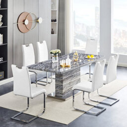 Furniture in Fashion Parini Extendable Dining Table In Melange 6 Petra White Chairs - thumbnail 1