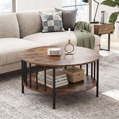 Round 2 Tier Center Table With Open Storage Shelf Industrial Table - image 1