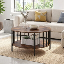 Round 2 Tier Center Table With Open Storage Shelf Industrial Table - thumbnail 4