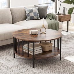 Round 2 Tier Center Table With Open Storage Shelf Industrial Table - thumbnail 1