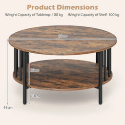 Round 2 Tier Center Table With Open Storage Shelf Industrial Table - thumbnail 2