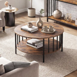 Round 2 Tier Center Table With Open Storage Shelf Industrial Table - thumbnail 3