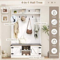 Gainoom 4-In-1 Hall Tree Tall Coat Rack With Adjustable Shelves White - thumbnail 7
