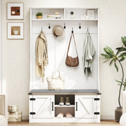 Gainoom 4-In-1 Hall Tree Tall Coat Rack With Adjustable Shelves White - thumbnail 5
