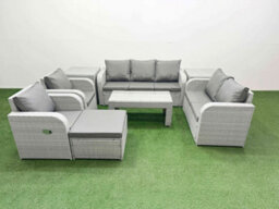 Fimous Pe Rattan Garden Furniture Set Adjustable Chair Sofa Double Love Seat 2 Seater Sofa Lounge Set Big Footstool 2 Side Table - thumbnail 2