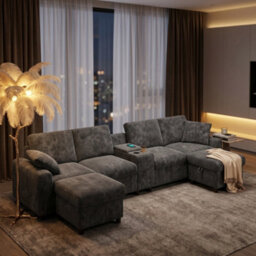 Fenchilin U-Shaped Sectional Sofa With 2 Movable Storage Ottomans Cup Holders Luxury Couch For Living Room Grey - thumbnail 1