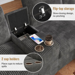 Fenchilin U-Shaped Sectional Sofa With 2 Movable Storage Ottomans Cup Holders Luxury Couch For Living Room Grey - thumbnail 3