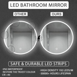 Arko Bathroom Mirror With Led Lights 600X600mm - Wall Mounted Vanity Large Round Mirror - Illuminated Led Mirror - thumbnail 5