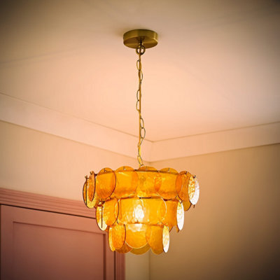 Valuelights Juliette Orange Glass Disc 3 Tier Chandelier Ceiling Pendant Light And Bulb - image 1