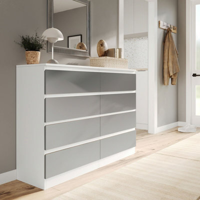 Urbn-Living Urbnliving 120Cm Wide White Wooden Chest Of Grey 8 Drawers Bedroom Furniture Storage Bedside Modern Cabinet - image 1