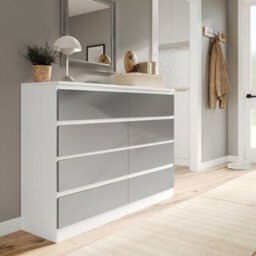 Urbn-Living Urbnliving 120Cm Wide White Wooden Chest Of Grey 8 Drawers Bedroom Furniture Storage Bedside Modern Cabinet - thumbnail 1