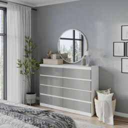Urbn-Living Urbnliving 120Cm Wide White Wooden Chest Of Grey 8 Drawers Bedroom Furniture Storage Bedside Modern Cabinet - thumbnail 3